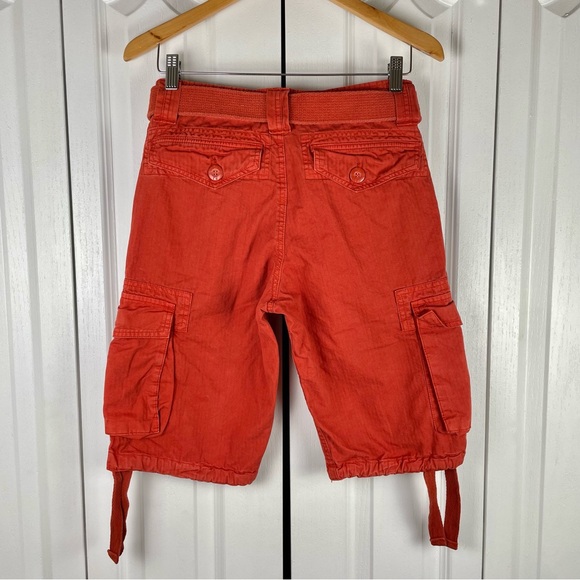 Y2K 2000s Ripstop Cargo Utility Shorts Men’s 28 Burnt Orange Tie Belted Faded - Picture 8 of 15